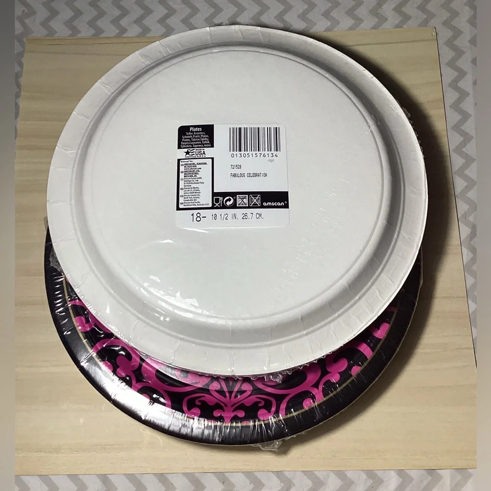 Black and Pink Happy Birthday Plates, Napkins, and Cups Set